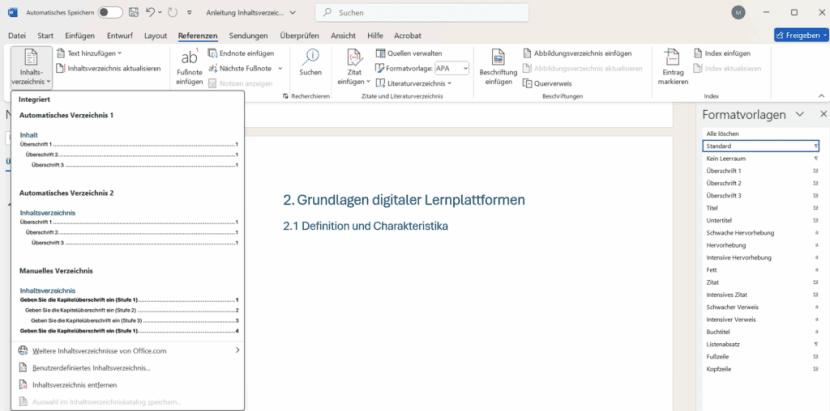 Inhaltsverzeichnis auswaehlen