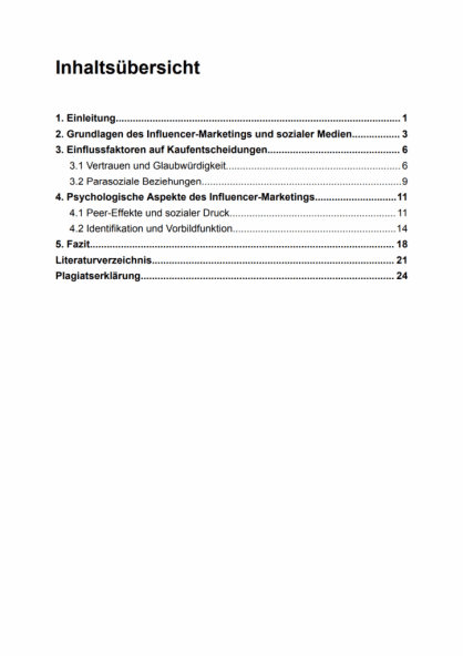Inhaltsverzeichnis Hausarbeit: Perfektes Beispiel zum Übernehmen! 5 Betriebswirtschaftslehre