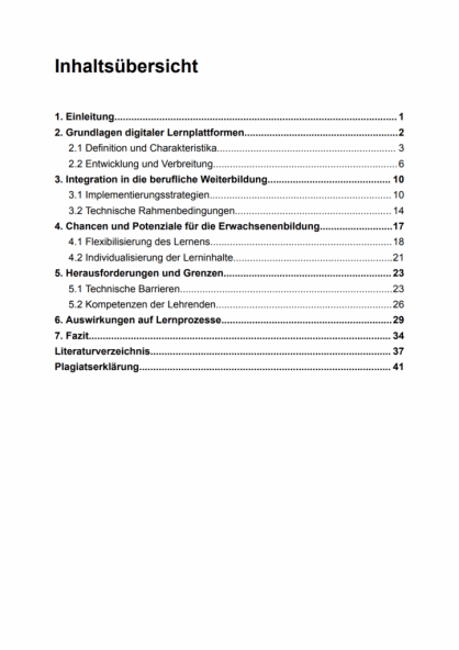 Inhaltsverzeichnis Hausarbeit: Perfektes Beispiel zum Übernehmen! 6 Bildungswissenschaften