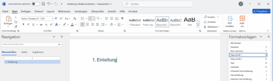 Inhaltsverzeichnis Hauptueberschrift