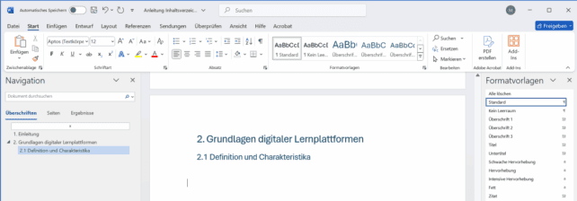 Inhaltsverzeichnis Unterueberschrift