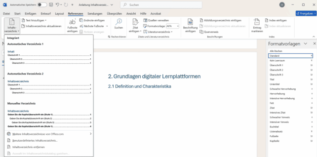 Inhaltsverzeichnis auswaehlen