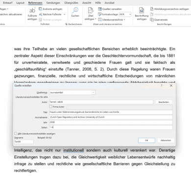 Quelle einfügen Beispiel